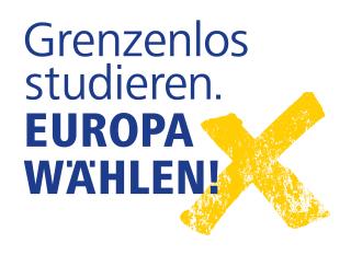 Logo der Kampagne mit Schriftzug Grenzenlos studieren. Europa wählen!