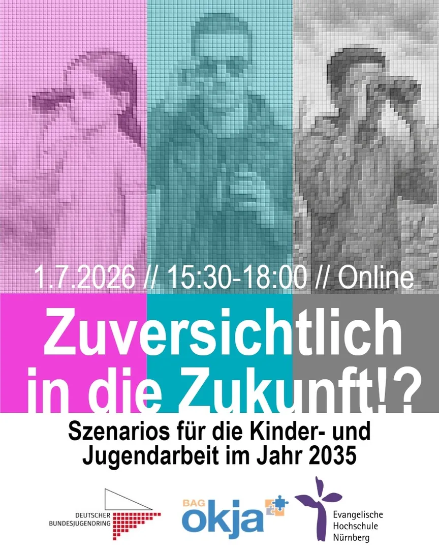 Plakat Veranstaltung drei Personen grafisch